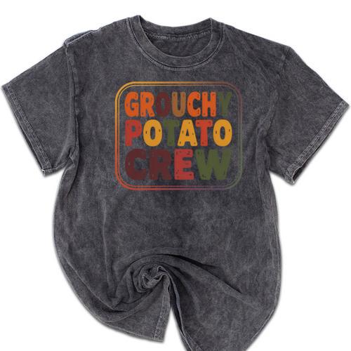 Grouchy Potato Crew Introvert Sarcasm Premium Tri-Blend Mineral Wash Tshirts - Raresse