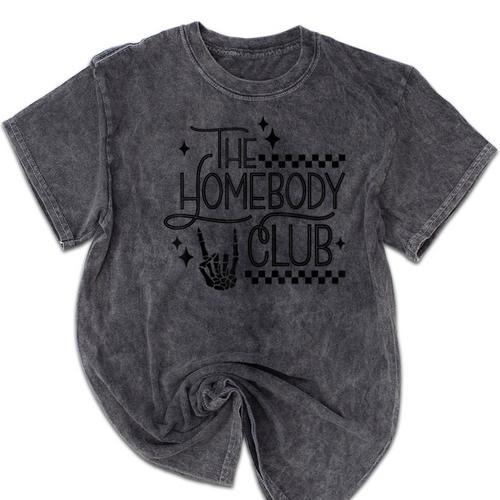 The Homebody Club Retro Introvert Antisocial Mineral Wash Tshirts - Raresse