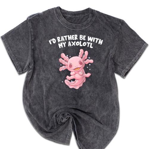Id Rather Be With My Axolotl Salamander Introvert Raglan Baseball Tee Mineral Wash Tshirts - Raresse