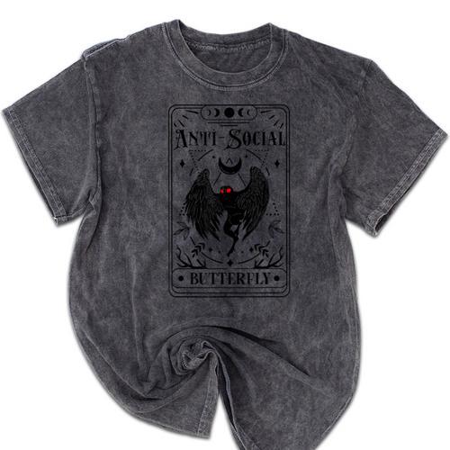 Introvert Apparel Emporium Mothman Tarot Card Antisocial Butterfly Cryptozoologist -Adults Grey Mineral Wash Tshirts - Raresse