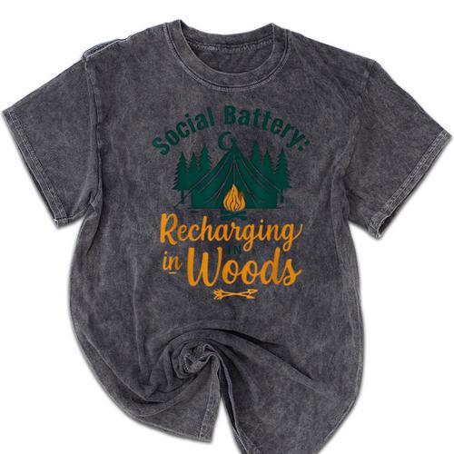 Introvert Camping Social Battery Recharging In The Woods Mineral Wash Tshirts - Raresse