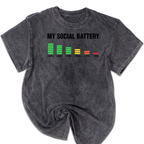 Introvert Cute My Social Battery Mineral Wash Tshirts - Raresse