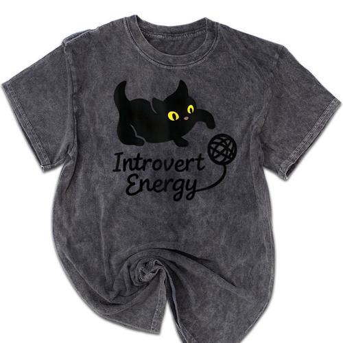 Introvert Energy Cat Love Cat Meme Mineral Wash Tshirts - Raresse
