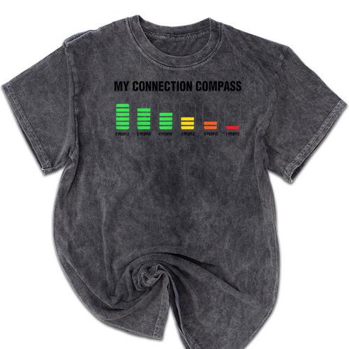 Introvert Low Battery My Connection Compass Mineral Wash Tshirts - Raresse