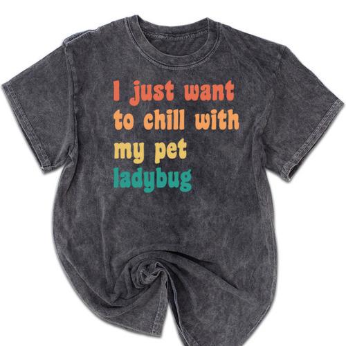 Introvert Pet Ladybug Mom Mineral Wash Tshirts - Raresse