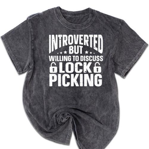 Introvert Quotes Introverted Willing To Discuss Lock Picking Premium Mineral Wash Tshirts - Raresse