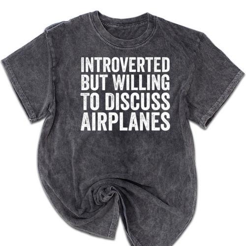 Introverted But Willing To Discuss Airplanes Aviation Premium Tri-Blend Mineral Wash Tshirts - Raresse