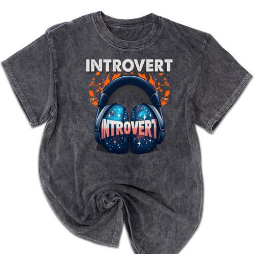 Introvert's Best Friend Noise-Canceling Headphones Mineral Wash Tshirts - Raresse