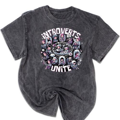 Introverts Unite Quirky Solitude Mineral Wash Tshirts - Raresse