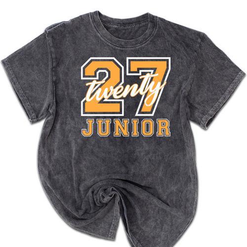 Junior Class 2027 Graduation Back To School Orange Letters Premium Tri-Blend Mineral Wash Tshirts - Best Gift Smart
