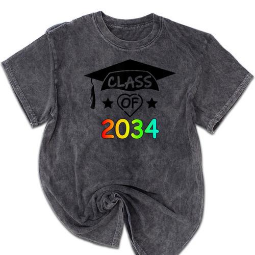 K -12th Grade Hand Prints Space Graduation Class Of 2034 Mineral Wash Tshirts - Best Gift Smart