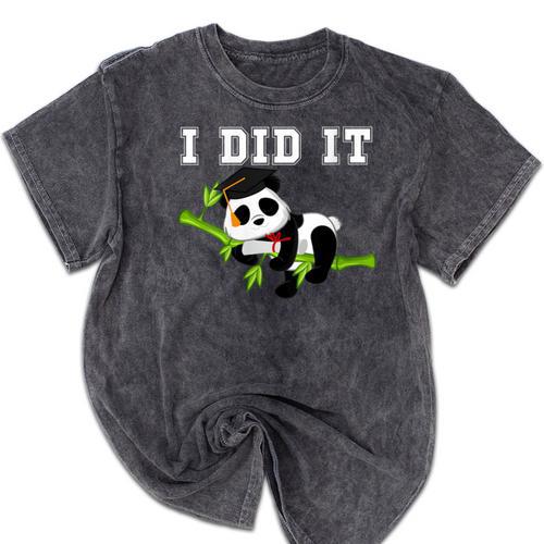 I Did It Kawaii Panda With Graduation Cap Diploma Mineral Wash Tshirts - Best Gift Smart