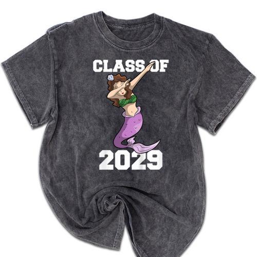 Kids Class Of 2029 Shirt Graduation Dabbing Mermaid Shirt Mineral Wash Tshirts - Best Gift Smart