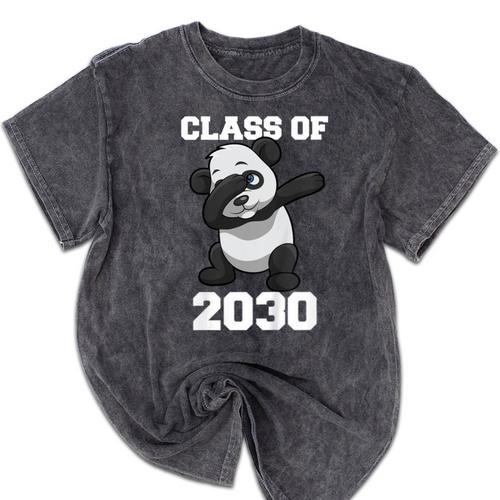 Kids Class Of 2030 Shirt Graduation Dabbing Panda Shirt Mineral Wash Tshirts - Best Gift Smart