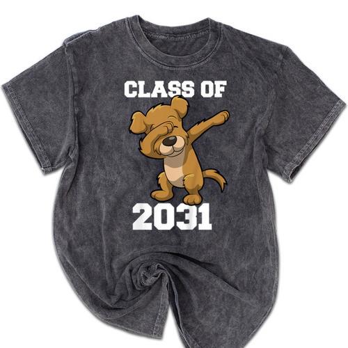Kids Class Of 2031 Shirt Graduation Dabbing Dog Shirt Mineral Wash Tshirts - Best Gift Smart