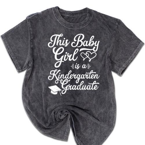 Kids Girls Kindergarten Graduation Outfit Mineral Wash Tshirts - Best Gift Smart