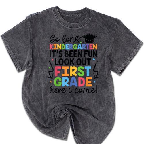 Kindergarten Graduation Graduate 1st Grade Here I Come Kids Mineral Wash Tshirts - Best Gift Smart