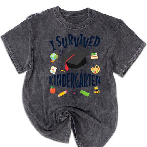 Kindergarten Graduation Shirt I Survived Kindergarten Mineral Wash Tshirts - Best Gift Smart