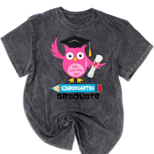 Kindergarten Graduation Tee Shirt Pink Owl T-Shir Mineral Wash Tshirts - Best Gift Smart