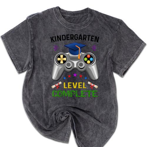 Kindergarten Level Complete Graduation Class 2023 Gamer Kids Mineral Wash Tshirts - Best Gift Smart