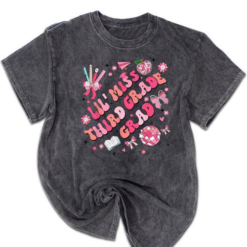 Lil Miss Third 3rd Grade Grad Graduation Last Day Girls Kid Mineral Wash Tshirts - Best Gift Smart