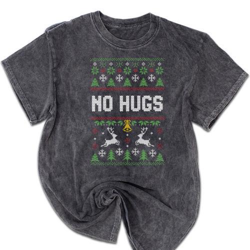 No Hugs Introvert Ugly Christmas Sweater Style Mineral Wash Tshirts - Raresse