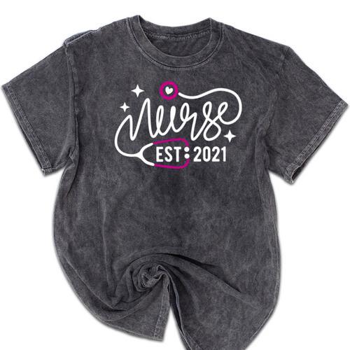 Nurse Established 2021 RN Nursing School Nurse Graduation Mineral Wash Tshirts - Best Gift Smart