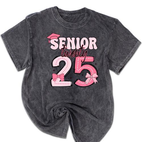 Pink Coquette Bow Senior 2025 Back To School Graduation Girl Mineral Wash Tshirts - Best Gift Smart