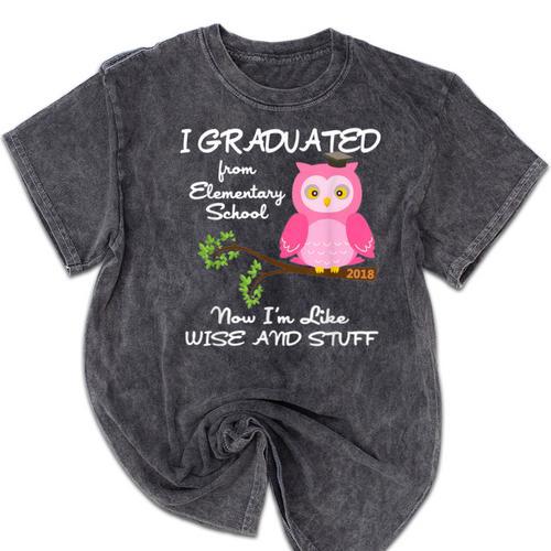 Pink I Graduated From Elementary Graduation Mineral Wash Tshirts - Best Gift Smart