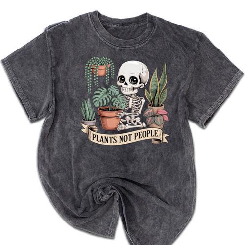 Plant Introvert Gardener Houseplant Botanical Women Men Kids Mineral Wash Tshirts - Raresse