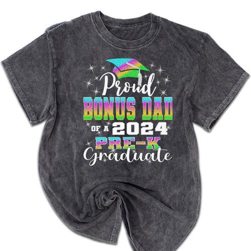 Proud Bonus Dad Of PreK School Graduate 2024 Graduation Premium Mineral Wash Tshirts - Best Gift Smart