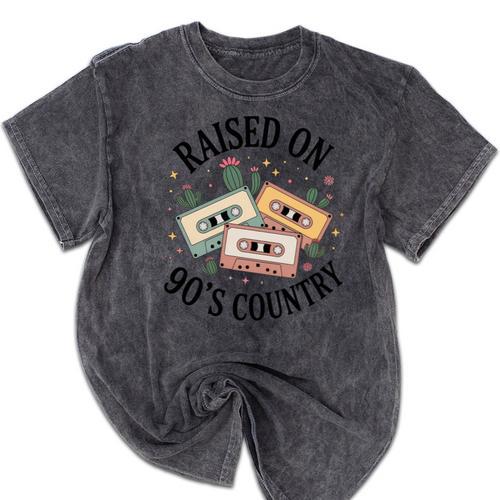 Raised On 90's Country Music Lover Nostalgia Retro Vibe Premium Tri-Blend Mineral Wash Tshirts - Figerry