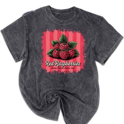 Red Raspberries Farm Fresh Since 1987 Nostalgia Mineral Wash Tshirts - Figerry
