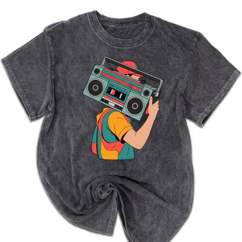 Retro 90s Boombox Nostalgia Party For Music Lovers Men Women Mineral Wash Tshirts - Figerry