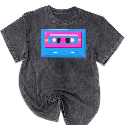 Retro Cassette Tape Tee 90s Nostalgia Aesthetic Mineral Wash Tshirts - Figerry