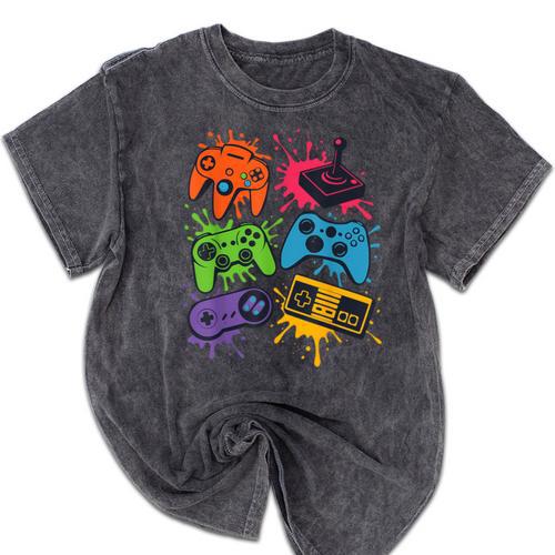 Retro Gamer Controller 80s 90s Video Game Arcade Nostalgia Mineral Wash Tshirts - Figerry