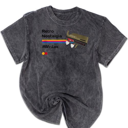 Retro Nostalgia 1980s Love Graphic Mineral Wash Tshirts - Figerry