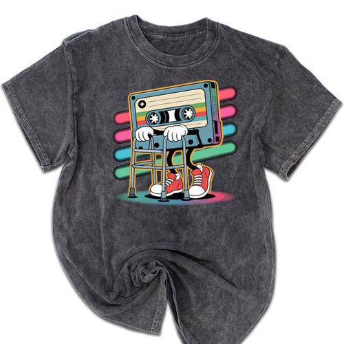 Retro Old Cassette Tape Cartoon With Walker Nostalgia Premium Tri-Blend Mineral Wash Tshirts - Figerry