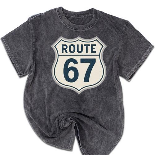 Retro Route 67 Highway Sign Vintage Road Nostalgia Premium Tri-Blend Mineral Wash Tshirts - Figerry