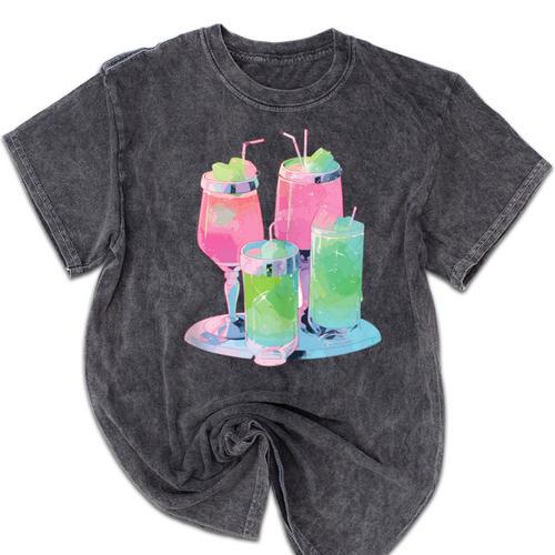 Retro Soft Drinks 80s 90s Nostalgia Cute Anime Aesthetic Tee Mineral Wash Tshirts - Figerry