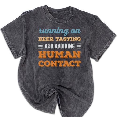 Running On Beer Tasting Social Introvert Humor Vintage Mineral Wash Tshirts - Raresse