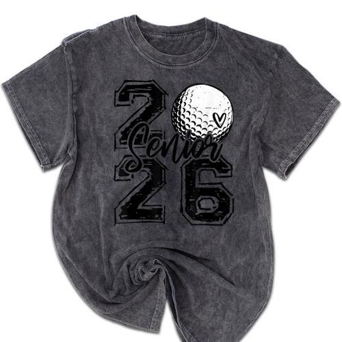 Senior 2026 Golf Player Heart Graduation Girls Teens Mineral Wash Tshirts - Best Gift Smart