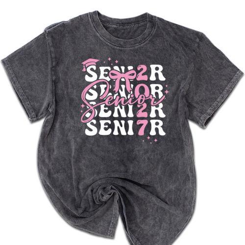 Senior 2027 Class Of 2027 Coquette Pink Bow Graduation 2027 Premium Tri-Blend Mineral Wash Tshirts - Best Gift Smart