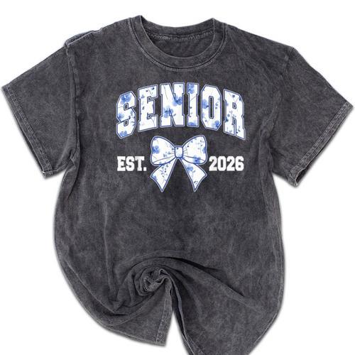 Senior Class Of 2026 Graduation Girly Floral Coquette Bow Mineral Wash Tshirts - Best Gift Smart