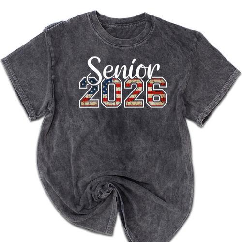 Senior Year 2026 American Flag USA Graduation Class Of 2026 Mineral Wash Tshirts - Best Gift Smart