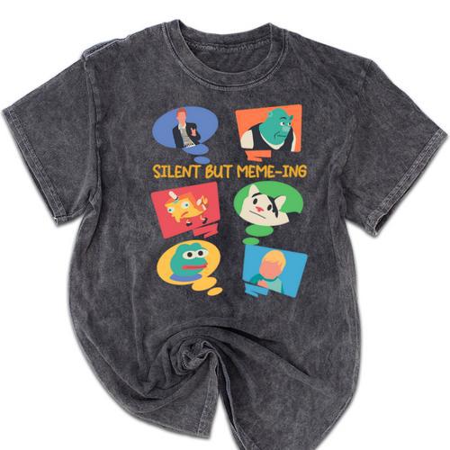 Silent But Meme-Ing Introvert Anti People Antisocial Quiet Mineral Wash Tshirts - Raresse