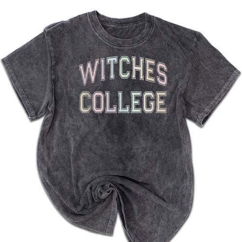 Silly Anti Social WITCHES COLLEGE Introvert Stay Away From Mineral Wash Tshirts - Raresse