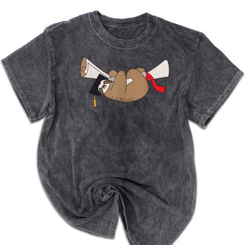 Sloth Graduation Shirt Cute Animal Diploma Grad Mineral Wash Tshirts - Best Gift Smart