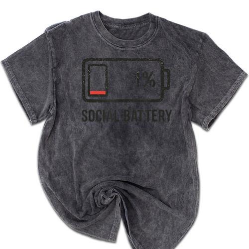 Social Battery 1 Shirt Introvert Anti Social Tee Gif Mineral Wash Tshirts - Raresse
