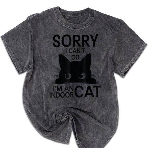 Sorry I Can't Go I'm An Indoor Cat Introvert Cats Mineral Wash Tshirts - Raresse